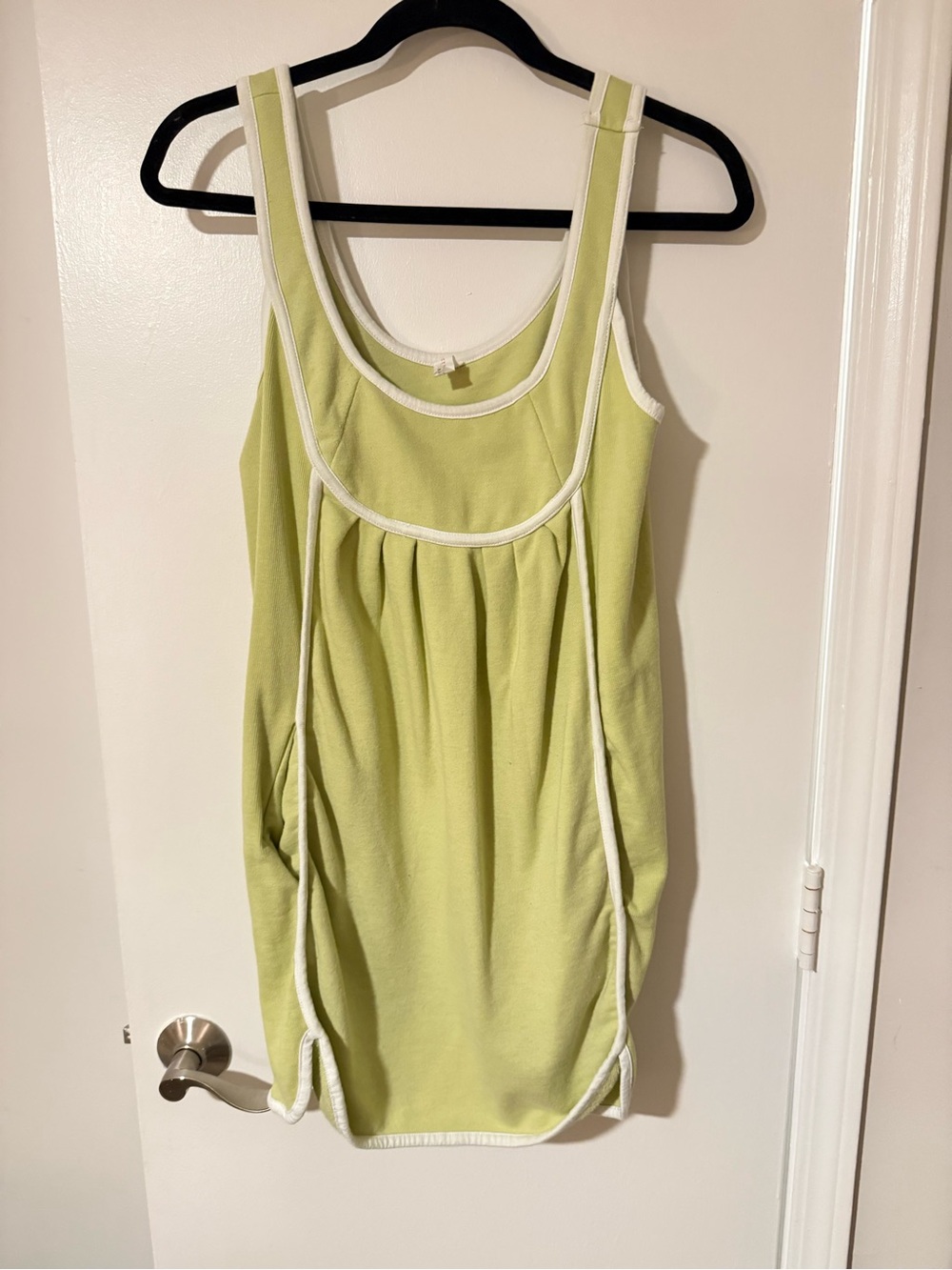 Sleeveless Light Green Mini Dress with White Trim
